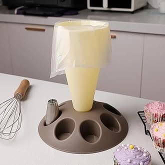 Piping Bags Holder Piping Bag Stand, Pastry Bag Support Stand, Plastic Pastry Bag Stand for Cake Decorating Kit, Piping Bag Filling Stand with Cake Nozzles Holder, Baking Accessories (Yellow 1)