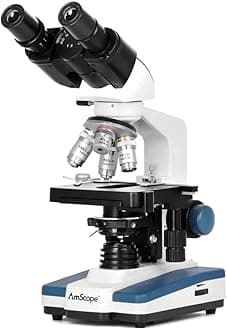 AmScope B120 Series Student & Professional LED Binocular Compound Microscope - 40X-2500X Magnification - Includes 1MP USB Camera & Siedentopf Head