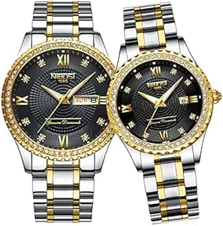 NIBOSI Watches for Couples Diamond Luxury Men and Women His and Hers Pair Watch Set Husband Wife Valentines Matching Wrist Watch Wedding Gifts Day Date Waterproof Quartz Analog