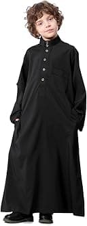 FYMNSI Arabic Thobe For Muslim Boys Robes Long Sleeve Kaftan With Pockets Solid Color Middle East Abayas Dubai Clothing 4-14T