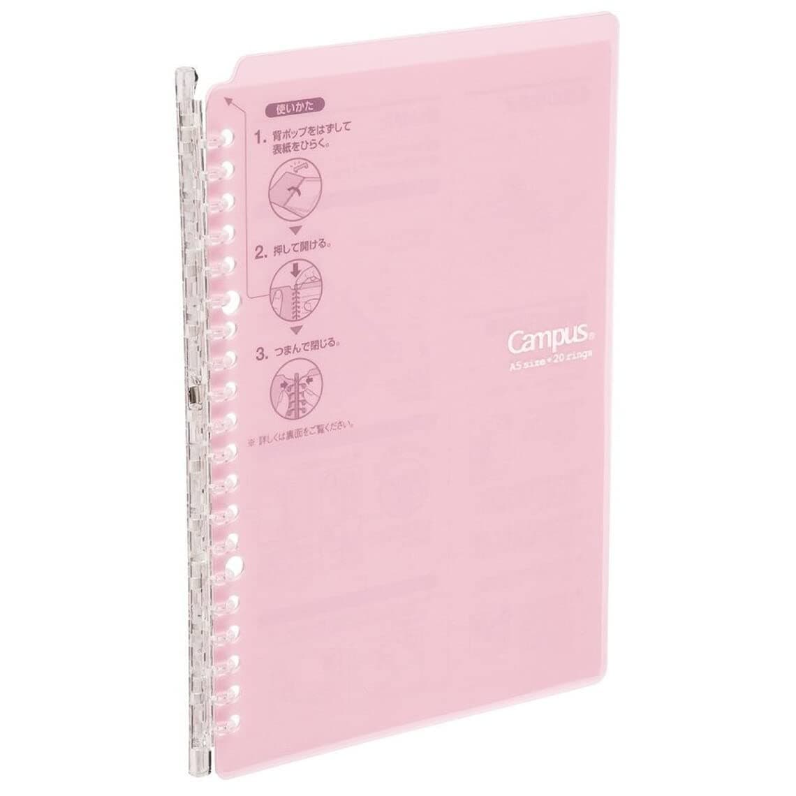 Campus Smart Ring Binder, B5 Light Pink Refillable Binder Notebook 26 Holes with 10 Extra Loose-Leaf Paper, Up to 25 Filler Papers for Work & Study, Japan Import (RU-SP700LP)