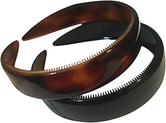 Parcelona French (Set of 2) Wide 1 Inch Tortoise Shell Brown and Black Hair Headbands with Inner Teeth Nibs