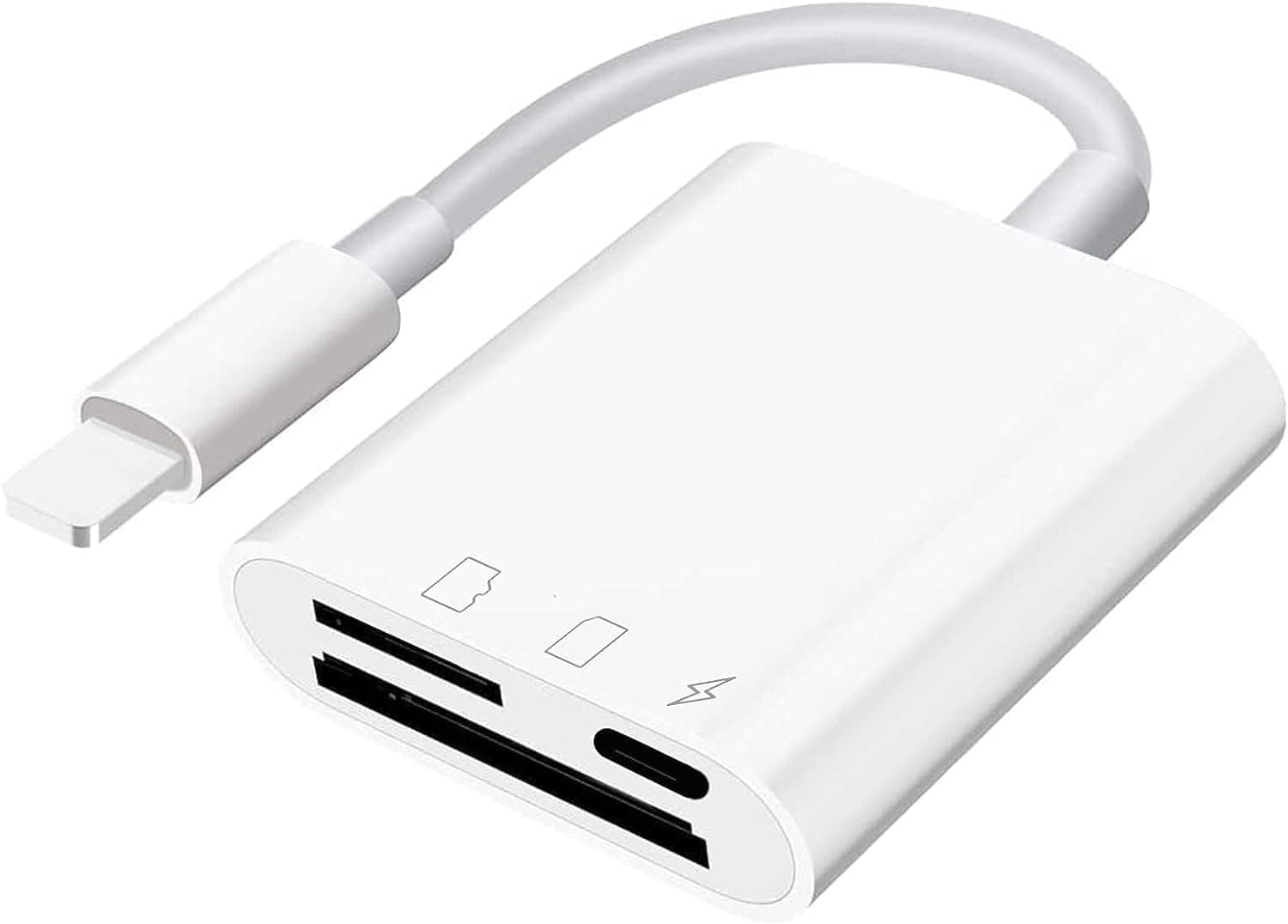 SD Card Reader for Phone and Pad, Micro SD Camera Card Reader Adapter, Card Reader with Two Slots, Simultaneous Charging and Card Reading, No App Required