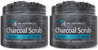 M3 Naturals Charcoal Exfoliating Body Scrub with Collagen & Stem Cell - Gentle Body Exfoliator, Face Scrub, Bump Eraser, Booty Scrub - Best Shower Scrub - Skin Exfoliant for Men & Women 2 Pack