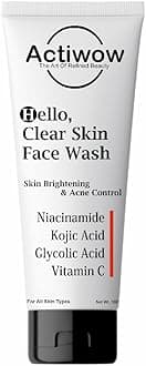 ActiWow Hello Clear Skin Face Wash1 Niacinamide, Kojic Acid, & Gylcolic Acid For Oily Skin | Pigmentation |Acne Or Pimples & Clean Face
