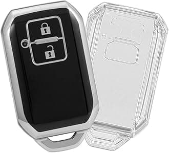 keyzone TPU Key Cover combo Compatible for Suzuki Fronx, Jimny, Grand Vitara, Brezza, Swift, Baleno. Ertiga, XL6, Ignis. DZire 2 button smart key (Clear TPU + Silver TPU)