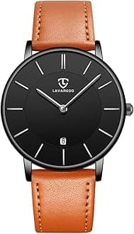 Watch, Mens Watch, Minimalist Fashion Simple Wrist Watch Analog Date with Leather Strap