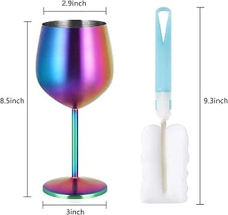 Lifecapido Stainless Steel Wine Glasses Set of 8, 18oz Colorful Stainless Steel Wine Goblets, Stemmed Metal Wine Glasses with Cup Brush for Party Office Wedding Anniversary, Great for Red White Wine