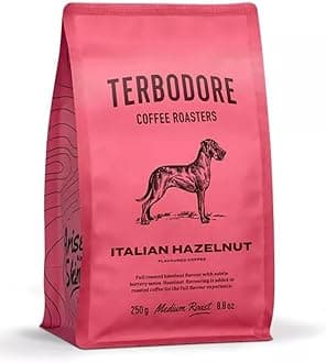 Terbodore | Italian Hazelnut Coffee Beans | 250g Bag | Delicious Nut Flavour | Arabica | Whole Bean | Medium Roast | Home or Cafe | Hazelnut Flavoured Coffee Beans