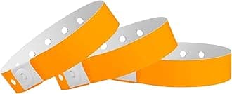 100 WristCo Neon Orange Plastic Wristbands for Events – Extended Wear, Secure Snap Prevents Reuse – Premium-Grade Bracelets for Hospital & Medical ID, Party & VIP Identification