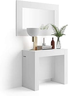 Mobili FiverEasy, Extendable Console Table with extension leaves holder, Ashwood White, Made In Italy