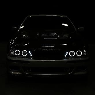 SPEC-D TUNING LED Dual Angel Eyes Projector Headlights Black Compatible with 1996-2003 BMW E39 5-Series Models Without OE Xenon Headlights, Left + Right Pair Headlamps Assembly