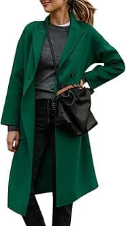FSHAOES Womens Lapel Peacoat Winter Double-Breasted Outerwear Mid Long Jacket Casual Trench Coat