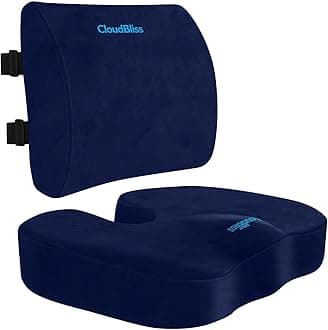 CloudBliss Seat Cushion,Office Chair Cushion,Car Seat Cushion,Lumbar Support Pillow for Office Chair,Back Support Memory Foam Pillow Coccyx Cushion for Tailbone Pain,Sciatica & Back Pain Relief -Blue