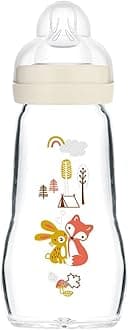 MAM Feel Good Glass Bottle Pack of 1 (1 x 260 ml), MAM Bottle with Medium Flow MAM Teats Size 2, Newborn Essentials, MAM Baby Bottles for 2+ Months, White