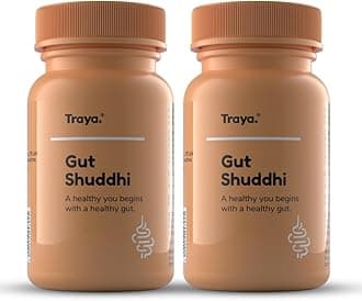 Traya Gut Shuddhi - Ayurvedic Digestion Herbs, All Natural Ingredients, For Constipation And Gut Health, 60 Tablets, Pack Of 2