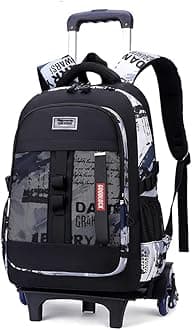 ETAISHOWRolling Backpack for Boys Kids School Bag with Wheels for Elementary Middle School Trolley Luggage Bookbag, D 6 Wheels-black White, 6Wheels