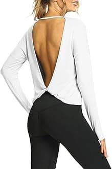Womens Open Back Long Sleeve Workout Tops Athletic Gym Shirts with Thumb Hole