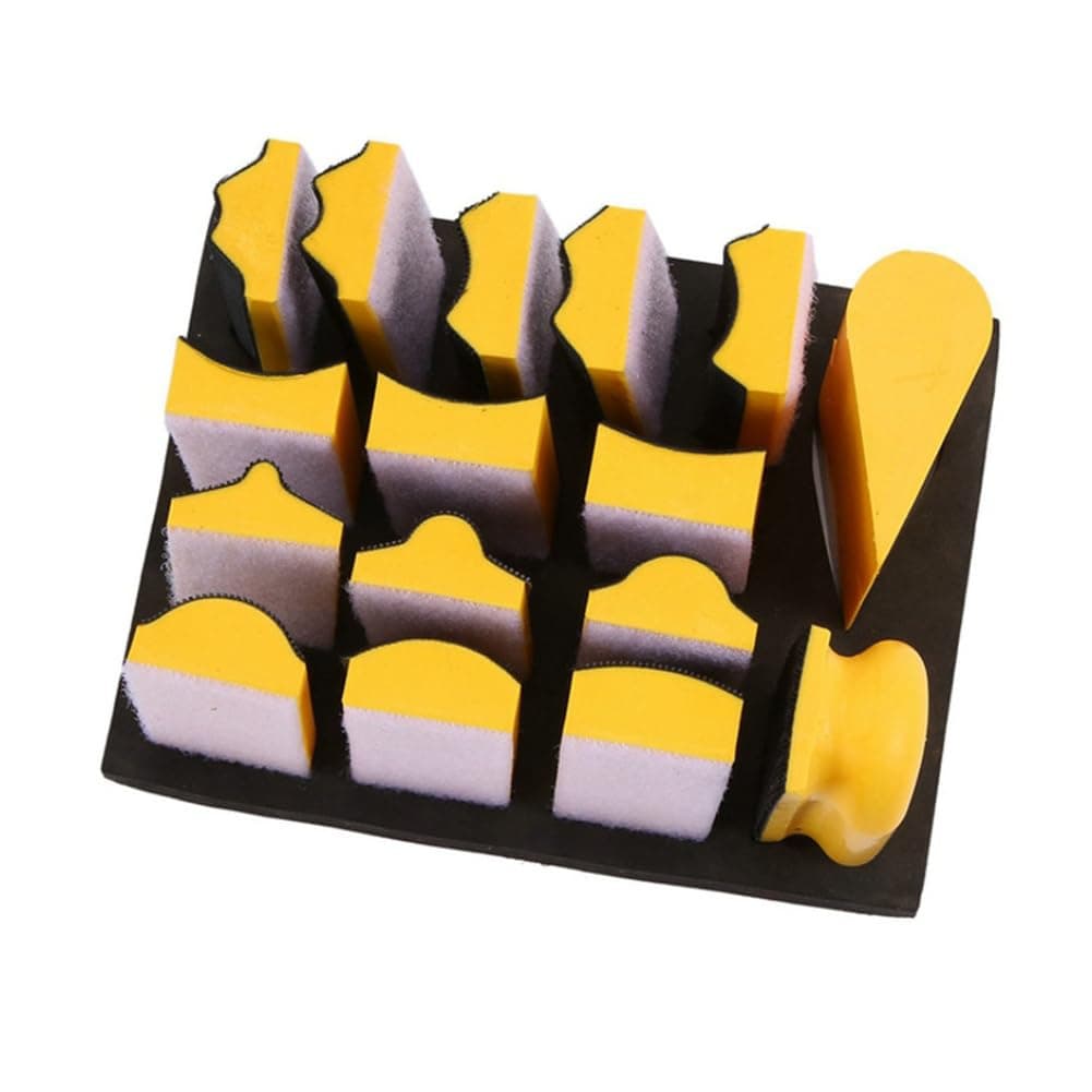 FACULX 16-Piece Hand Sanding Block Set with Hook and Loop Interchangeable Assorted Shapes for Moldings, Baseboards, and Woodworking