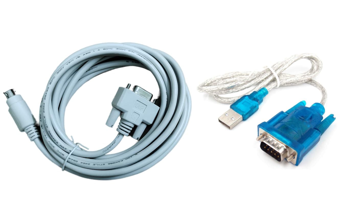 Delta PLC Programming cable(White,3meter) and USB to RS232 serial cable(Blue,2.5 feet) for DVP Series PLC DB9-Pin Female To 8-Pin Mini Din RS232 Cable