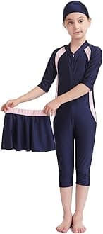 IMEKIS Girls Modest Muslim Swimwear UPF 50+ UV Islamic Hijab Swimsuit Long Sleeve Top Shirt with Short Pants Swim Cap 3pcs Bathing Suit Beachwear