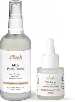 Vilvah Skin Hydration Combo | Milk Drops Serum (20ml) & Milk Face Toner (100ml) | Instantly Hydrates, Minimises Pores & Brightens Skin | Reduces Dark Spots & Balances Skin pH | For All Skin Types, Men & Women