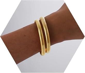 Gold Bangles for Women Chunky Stretch Bangles Bracelets Set 18K Gold Plated Stainless Steel Link Chain Bracelets Flexible Wide Wristband Bracelets Set of 3 Jewelry Gifts for Women