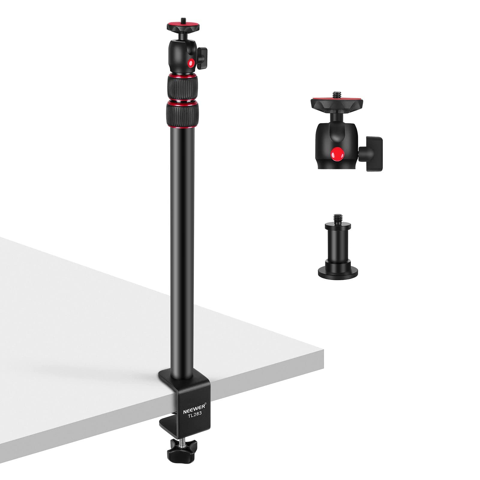 NEEWER Extendable Camera Desk Mount with Ball Head, 17"-40" Adjustable Table Light Stand with 1/4" Screw & C Clamp for DSLR Camera, Ring Light, Live Stream, Vlog, Max Load: 6.6lb/3kg, TL283 (RED)