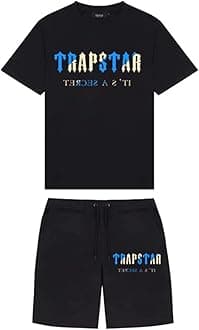 Trapstar Letters Printed Casual Sportswear Suit, Men and Women T-Shirt + Shorts + Hat 3 Piece, Loose Jogging Short Sleeve Tracksuits (Color : B1, Size : Large)