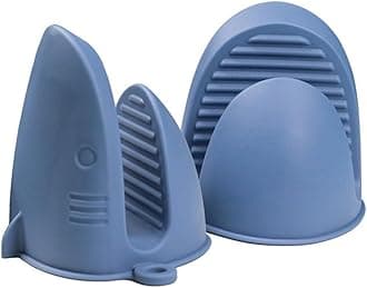 Silicone Oven Mitts Heat Resistant, Silicone Potholders for Kitchen, Air Fryer,Baking, Mini Rubber Oven Glove (Blue)