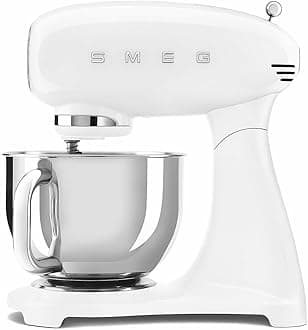 SMF03 Stand Mixer – 5 Qt Tilt-Head Mixer with Stainless Steel Bowl, 10 Speeds, Retro 50s Vintage Style – White