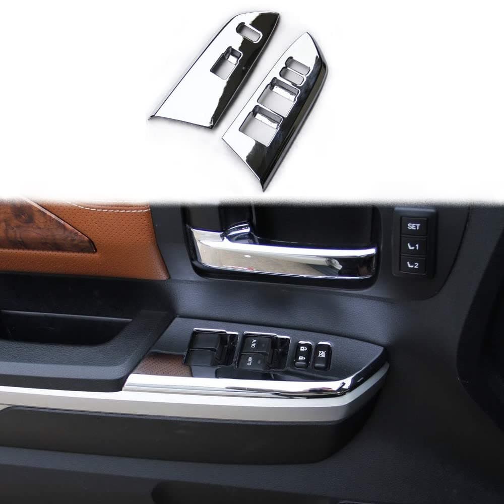 2PCS Chrome Interior Front Door Window Switch Panel Cover Trim for Toyota Tundra 2014 2015 2016 2017 2018 2019 2020 2021