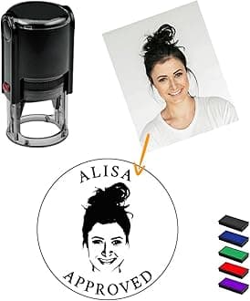 Personalized Face Stamp Self Inking Custom Photo Stamper with Portrait & Text, Teacher School Office Business Rubber Stamp