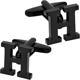 A-Z Initial Cufflink for Men, Classic 18k Gold Silver Black Letter Alphabet Monogram Cuff Links for Wedding Business Party Party