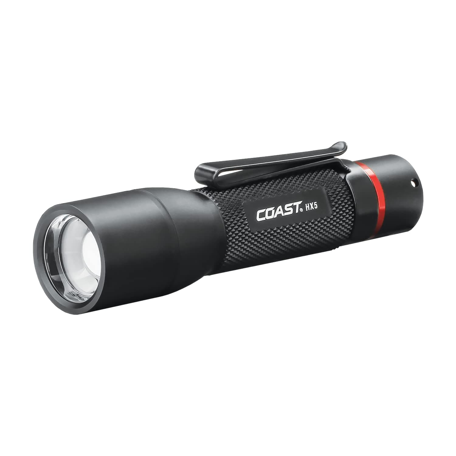Coast HX5 410 Lumen LED Flashlight, Pure Beam Focusing, Slide Focus, Pocket Clip, Weatherproof, Pocket Sized, Black