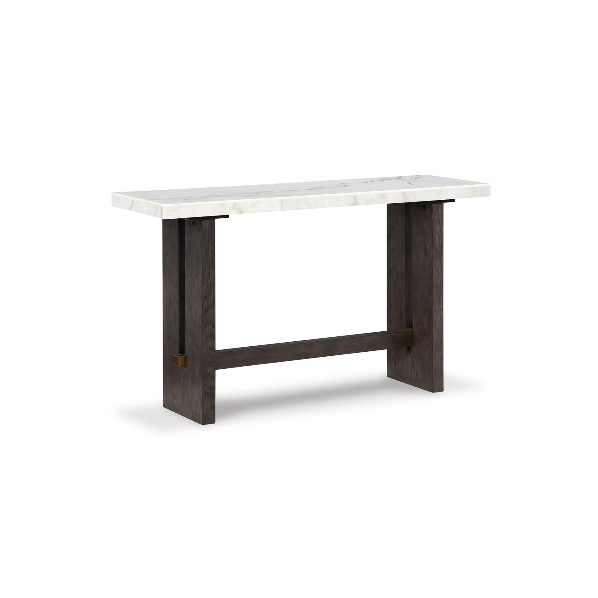 Burkhaus Traditional Rectangular Sofa Table with Marble Tabletop, Dark Brown & White