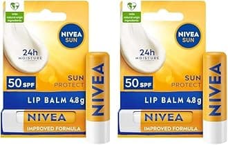 NIVEA SUN Protect Caring Lip Balm SPF50 (5.5ml), Factor 50 Lip Balm with Shea Butter, Protection Against UVA/UVB Rays with 24H Moisture, Lip Care, No White Cast (Pack of 2)
