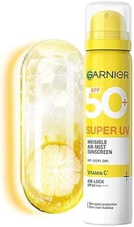 Garnier SuperUV Invisible Air Mist Sunscreen SPF50 PA++++ UVA/B for Broad Spectrum | Application over Makeup Sunscreen Spray | No White Cast | For All Skin Types | Lightweight | For Men & Women 75ml