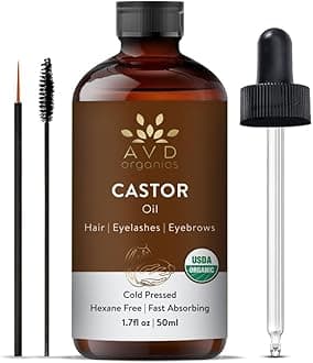 AVD Organics Castor Oil | 100% pure & natural cold pressed Hexane Free | With Eyelashes Kit | Organic Castor Oil for Eyelashes Eyebrows Hair Skin & Face | 50ML
