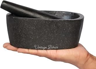 Granite Stone Capsule Shape Mortar and Pestle – Khalbatta for Kitchen, Grinder for Spices, Chutneys, and Herbs