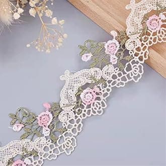 2 Meters Beige Flower Organza Embroidery Lace Edge Trim Ribbon 6 cm Width Vintage Venise Floral Trimmings Edging Fabric Embroidered Applique Sewing Craft Wedding Bridal Dress Decoration