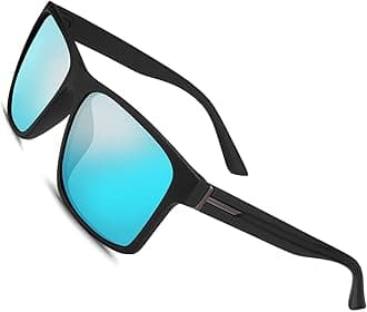 Polarized Sunglasses for Men Women Driving Fishing Mens Sunglasses Rectangular Vintage Sun Glasses, 5-blue Lens/Matte Black Frame, One size