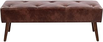 Furniliving 44 Inch Tufted Bench, Leather Footrest Bedroom Bench Seat, Upholstered Leather Indoor Bench Beathable Fabrics Ottoman Bench with X-Shaped Wood Legs for Kitchen, Solid Wood Indoor Bench