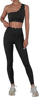 Workout Sets for Women 2 Piece High Waisted Leggings with One Shoulder Stretchy Sports Bra Gym Tracksuits