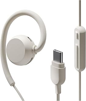 nwm Wired On-Ear Speakers (USB Type-C Open Ear Earphones) Prevents Sound Leakage with PSZ Technology Including Microphone Designed by NTT Sonority in Japan | White Beige