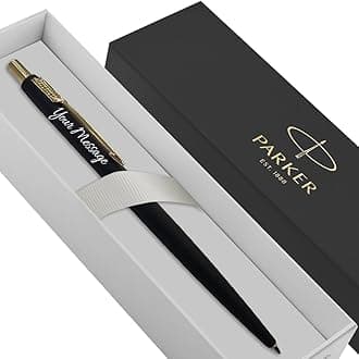 Parker Classic Slimline Ballpoint Personalised Pen In Classy Gift Box Ideal Valentine's day, Birthday or Mothers Day Gift Perfect Men & Women Engraved Parker Pen (Matte Black & Gold)