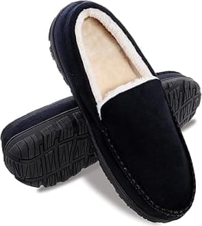 Moccasins for Men House Slippers Indoor Outdoor Plush Mens Bedroom Shoes with Hard Sole