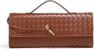 Women's Handmade Woven Evening Bag Leather Shoulder Clutch Handbag Fashion Crossbody Purse