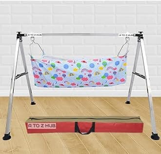 A to Z Hub Portable Folding Ghodiyu with Free Cotton Cloth- Create a Soothing Oasis for Your Precious Little One (Square Pipe Black)
