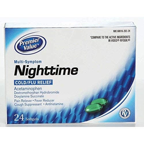 Premier Value Nighttime Cold/Flu Sftgl 24, 1 Count